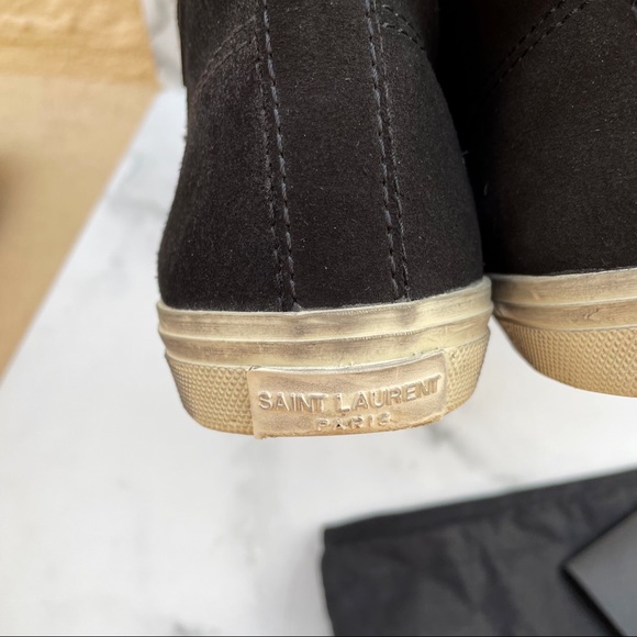 Saint Laurent Rivington logo black suede and fur high-top sneaker IT 37.5 US 7.5 - Picture 6 of 16